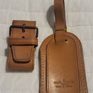 LOUIS VUITTON AUTHENTIC VACHETTA LUGGAGE TAG & STRAP POIGNET SET MADE IN FRANCE